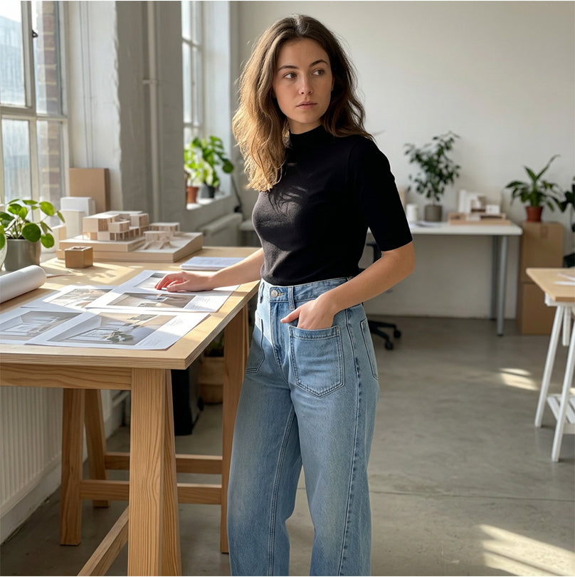 ⏰ 50 % RABATT – Nur für kurze Zeit 👖 50% RABATT! Damen Wide-Leg-Jeans mit Patch-Taschen 🩵 Elastischer Bund, Stretch-Denim & Bequeme Passform für Alltag und Freizeit
