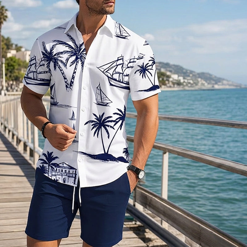 🏝️ Lässiges Sommer-Set – kurzärmeliges Hemd mit auffälligem Print & leichte Shorts, perfekt für Strand, Reise oder entspannte Stunden ☀️