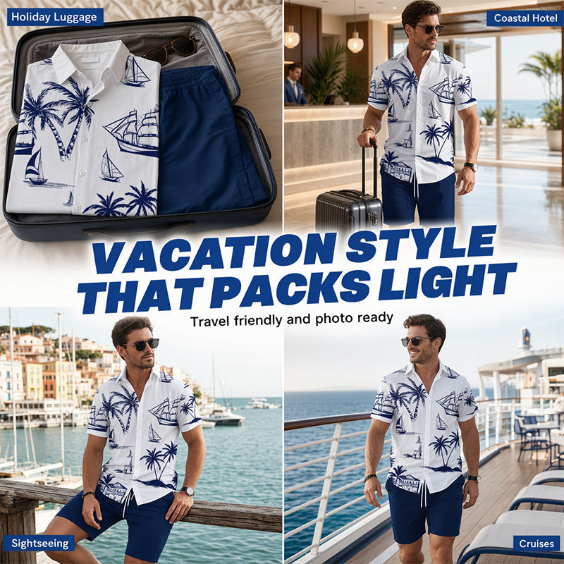 🏝️ Lässiges Sommer-Set – kurzärmeliges Hemd mit auffälligem Print & leichte Shorts, perfekt für Strand, Reise oder entspannte Stunden ☀️