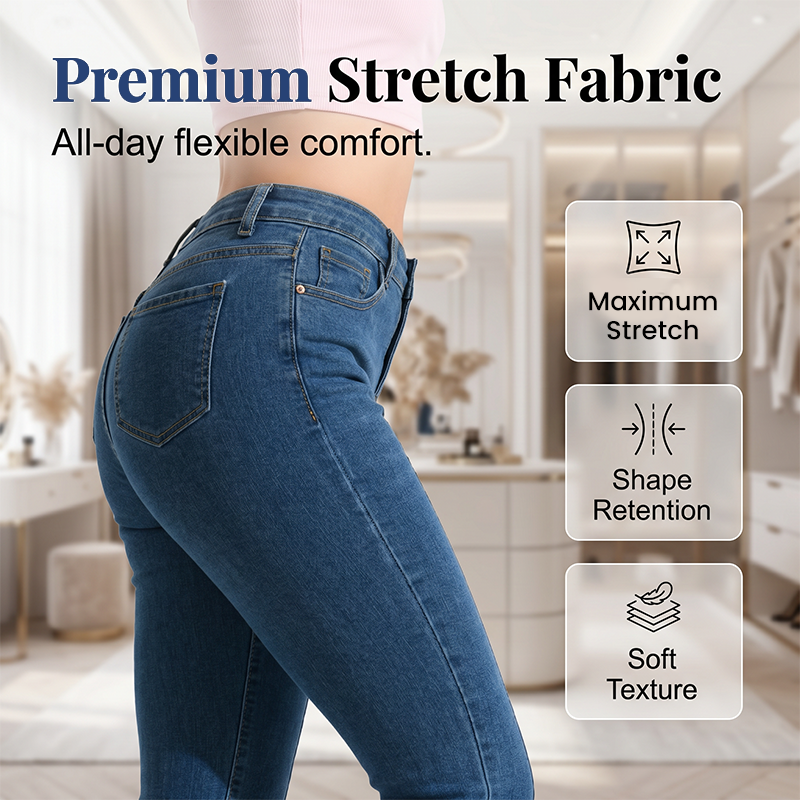 ⏰ 50 % RABATT – Nur für kurze Zeit ✨👖 Damen-Jeans mit leicht ausgestelltem Bein – mittelhoher Bund, asymmetrischer Saum & elastischer Denim, bequem & figurschmeichelnd 🌿