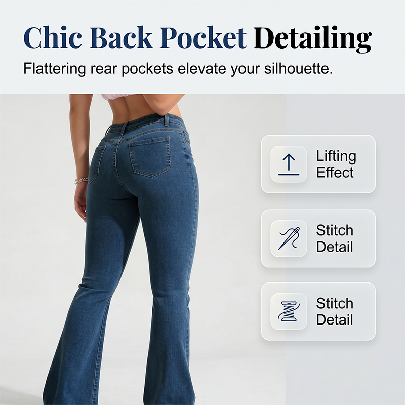 ⏰ 50 % RABATT – Nur für kurze Zeit ✨👖 Damen-Jeans mit leicht ausgestelltem Bein – mittelhoher Bund, asymmetrischer Saum & elastischer Denim, bequem & figurschmeichelnd 🌿