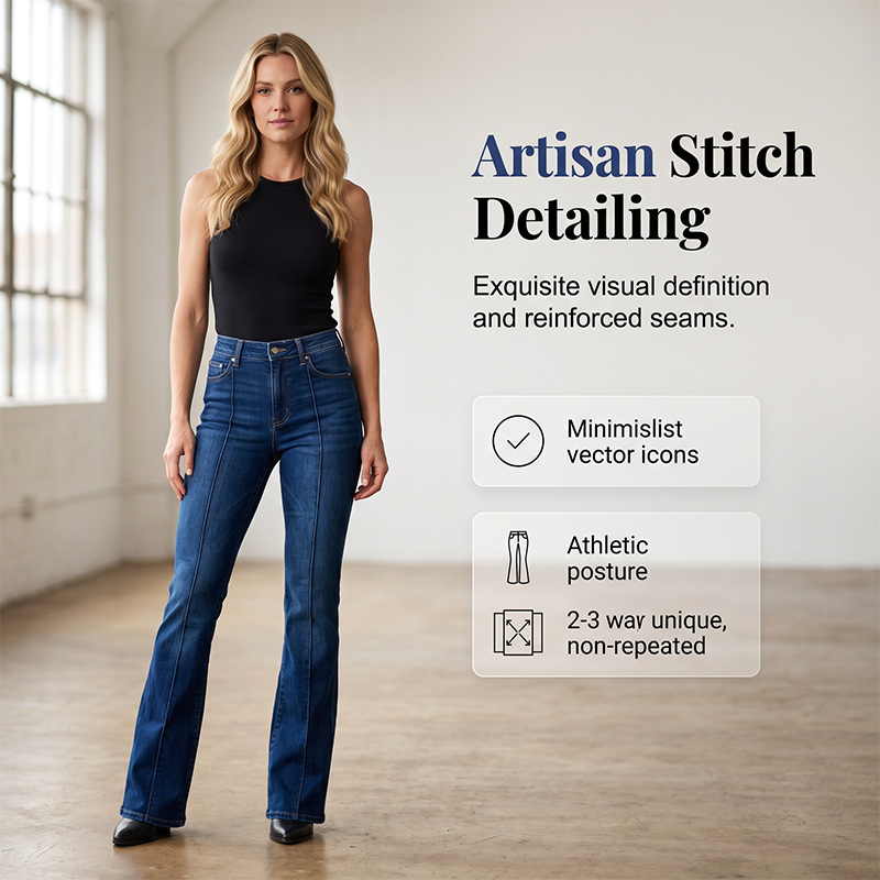 ⏰ 50 % RABATT – Nur für kurze Zeit ✨👖 Damen-Jeans mit leicht ausgestelltem Bein – mittelhoher Bund, asymmetrischer Saum & elastischer Denim, bequem & figurschmeichelnd 🌿