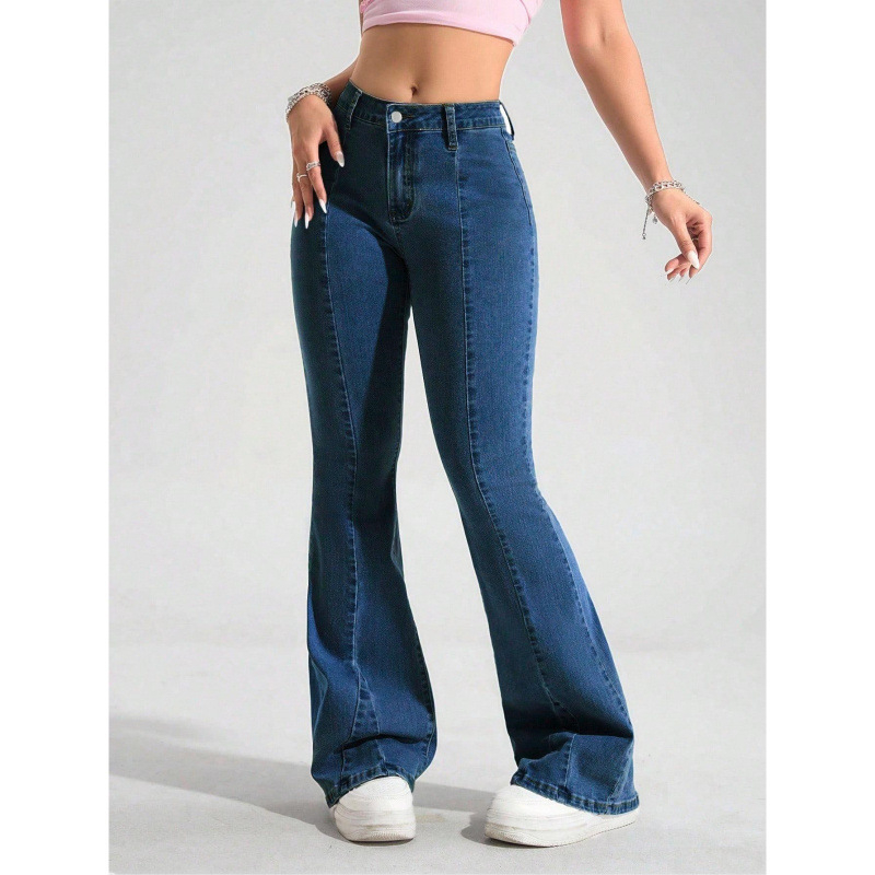 ⏰ 50 % RABATT – Nur für kurze Zeit ✨👖 Damen-Jeans mit leicht ausgestelltem Bein – mittelhoher Bund, asymmetrischer Saum & elastischer Denim, bequem & figurschmeichelnd 🌿