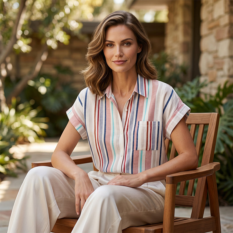 🌸Gestreiftes Kurzarm-Bluse für Damen – lässig, bequem & vielseitig für den Alltag 🌿