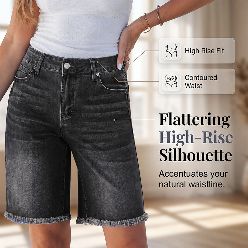 🔥50% RABATT | Damen Casual Hochbund Fransen-Jeans-Shorts – Stylisch, Bequem & Vielseitig