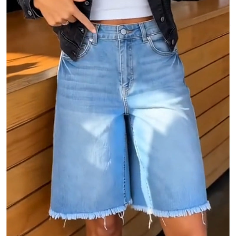 🔥50% RABATT | Damen Casual Hochbund Fransen-Jeans-Shorts – Stylisch, Bequem & Vielseitig