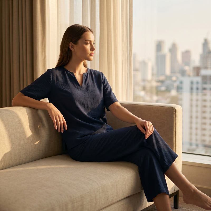 🌊 Lässiges Sommer-Set – Oberteil mit V-Ausschnitt & weite Hose, fließender Stoff & vielseitig kombinierbar, perfekt für entspannte Stunden am Meer oder in der Stadt ✨