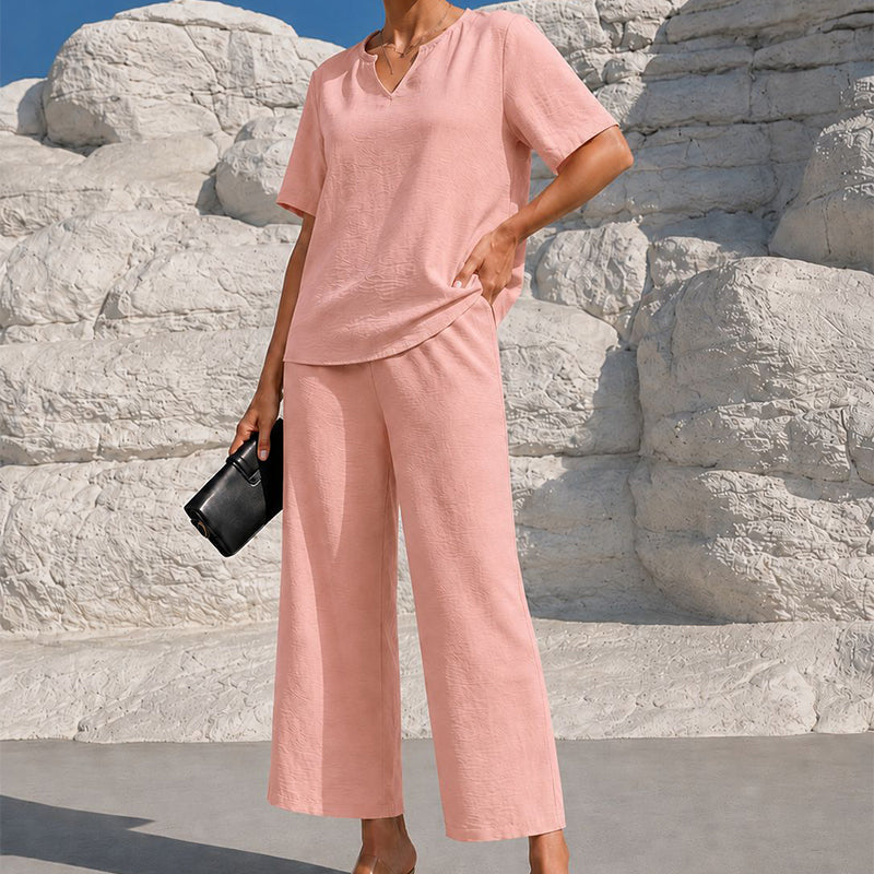 🌊 Lässiges Sommer-Set – Oberteil mit V-Ausschnitt & weite Hose, fließender Stoff & vielseitig kombinierbar, perfekt für entspannte Stunden am Meer oder in der Stadt ✨