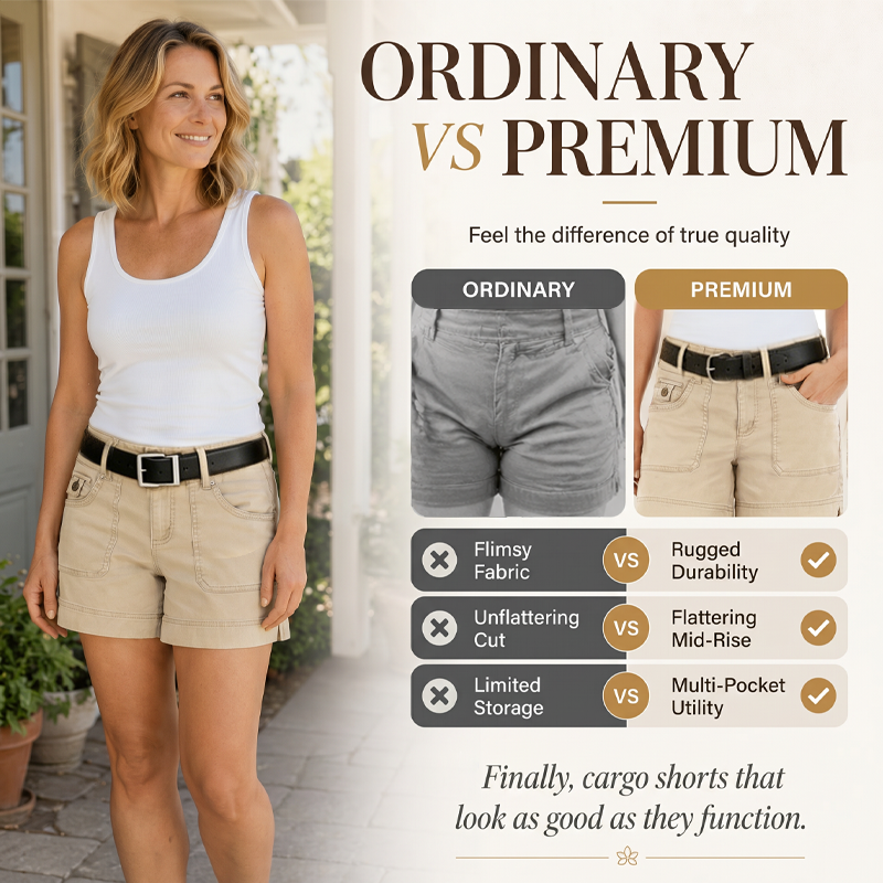 ⏰ 50 % RABATT FÜR BEGRENZTE ZEIT! 🩳 Damen Mid-Rise Cargo-Shorts – Atmungsaktiver Baumwollmix, viele Utility-Taschen, Vintage Washed Look für den Sommer 🤎