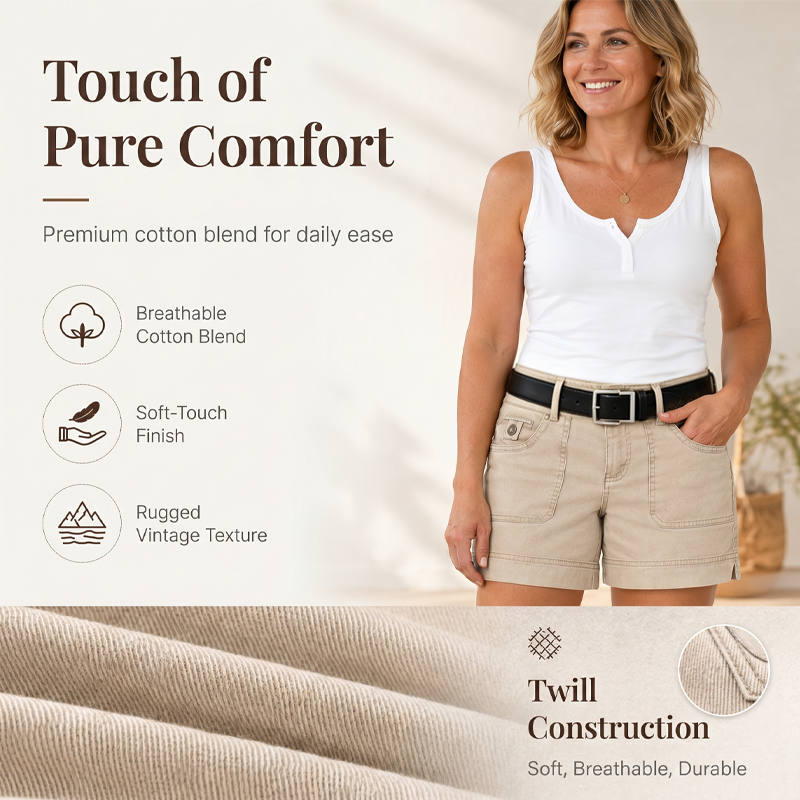 ⏰ 50 % RABATT FÜR BEGRENZTE ZEIT! 🩳 Damen Mid-Rise Cargo-Shorts – Atmungsaktiver Baumwollmix, viele Utility-Taschen, Vintage Washed Look für den Sommer 🤎