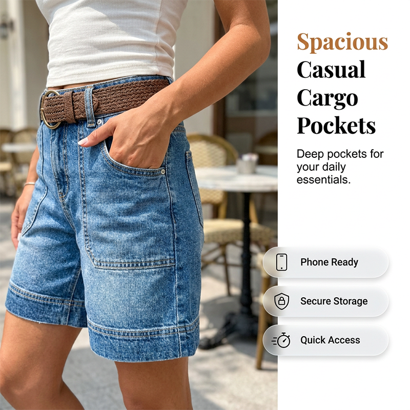 📢📢50 % RABATT !! ⏰Bermuda-Jeansshorts für Damen mit mittlerer Leibhöhe und Taschen