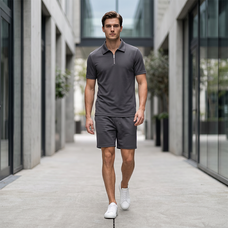 👔 Herren Polo-Shirt & Shorts Set ☀️ Mit Reißverschlusskragen, Bequem & Lässig für den Sommer