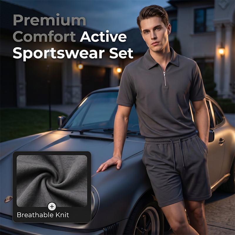 👔 Herren Polo-Shirt & Shorts Set ☀️ Mit Reißverschlusskragen, Bequem & Lässig für den Sommer