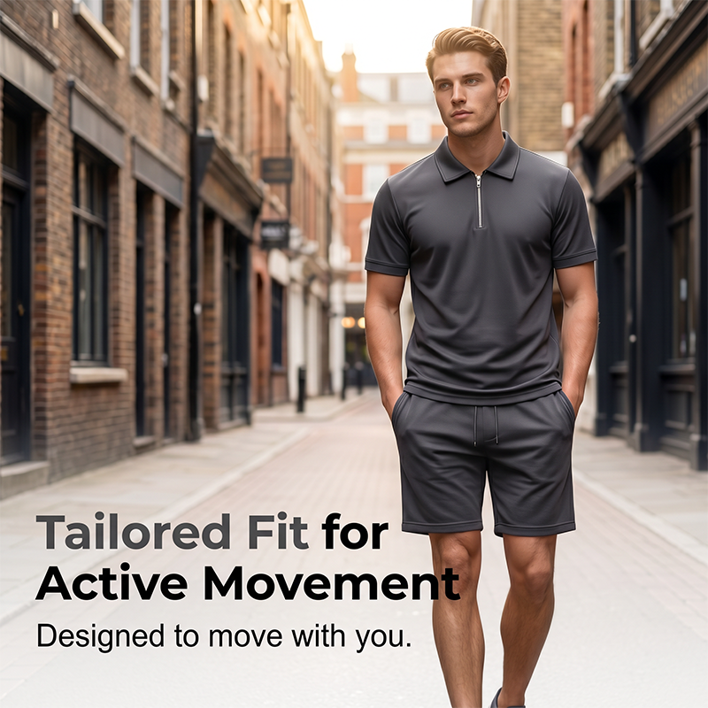 👔 Herren Polo-Shirt & Shorts Set ☀️ Mit Reißverschlusskragen, Bequem & Lässig für den Sommer