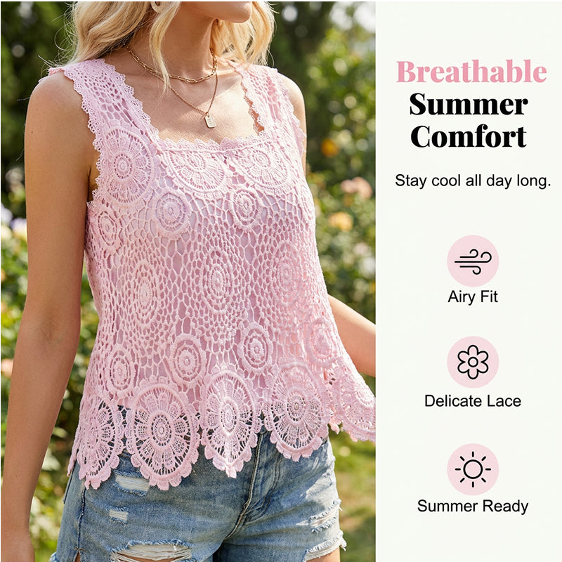 👚 Elegantes Spitzen-Tanktop mit quadratischem Ausschnitt – romantisch, vielseitig & perfekt für den Sommer 🌸