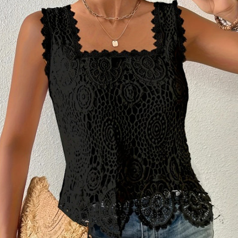 👚 Elegantes Spitzen-Tanktop mit quadratischem Ausschnitt – romantisch, vielseitig & perfekt für den Sommer 🌸
