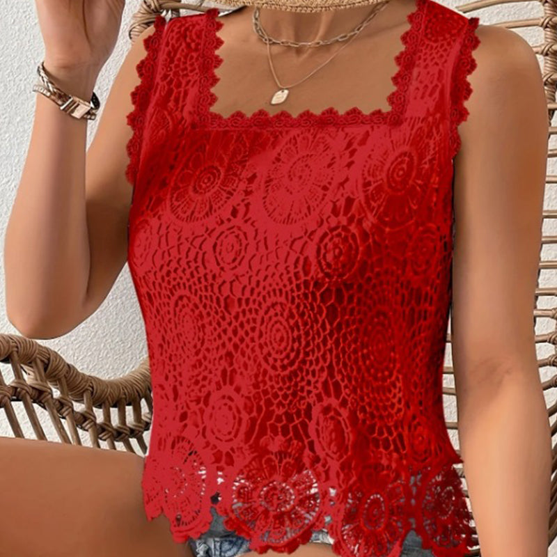 👚 Elegantes Spitzen-Tanktop mit quadratischem Ausschnitt – romantisch, vielseitig & perfekt für den Sommer 🌸