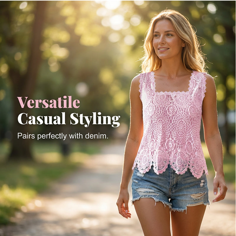 👚 Elegantes Spitzen-Tanktop mit quadratischem Ausschnitt – romantisch, vielseitig & perfekt für den Sommer 🌸