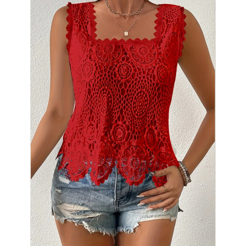 👚 Elegantes Spitzen-Tanktop mit quadratischem Ausschnitt – romantisch, vielseitig & perfekt für den Sommer 🌸