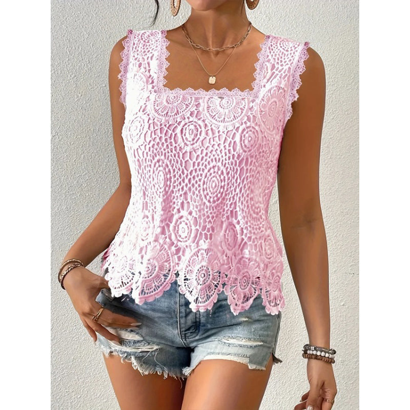 👚 Elegantes Spitzen-Tanktop mit quadratischem Ausschnitt – romantisch, vielseitig & perfekt für den Sommer 🌸
