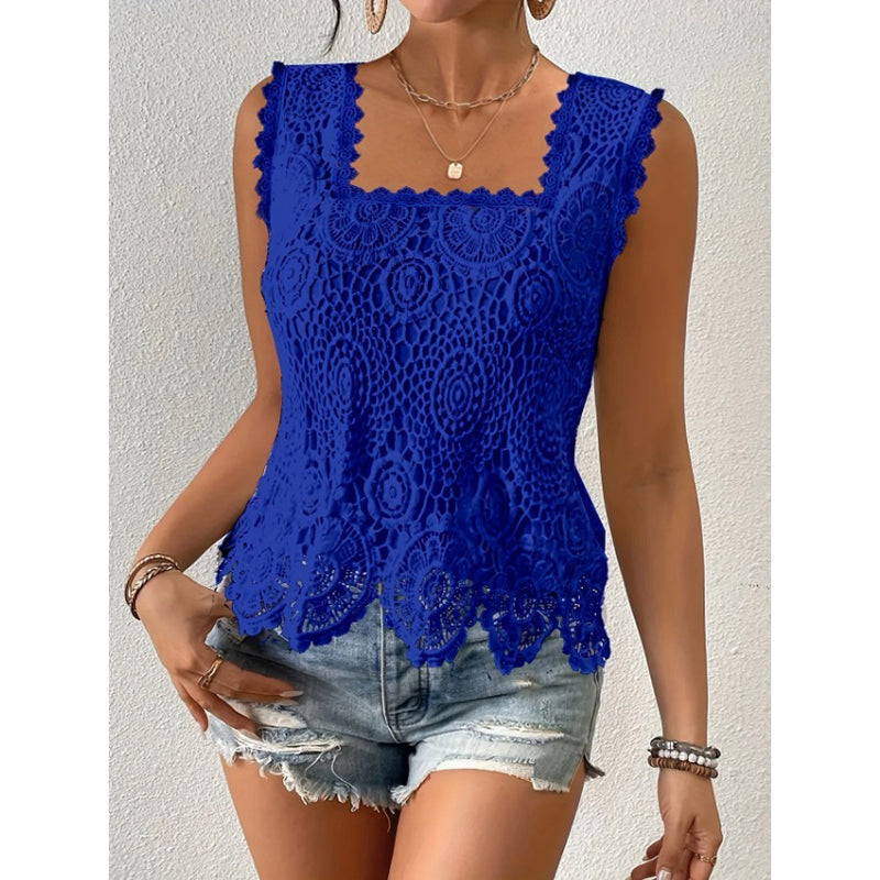 👚 Elegantes Spitzen-Tanktop mit quadratischem Ausschnitt – romantisch, vielseitig & perfekt für den Sommer 🌸