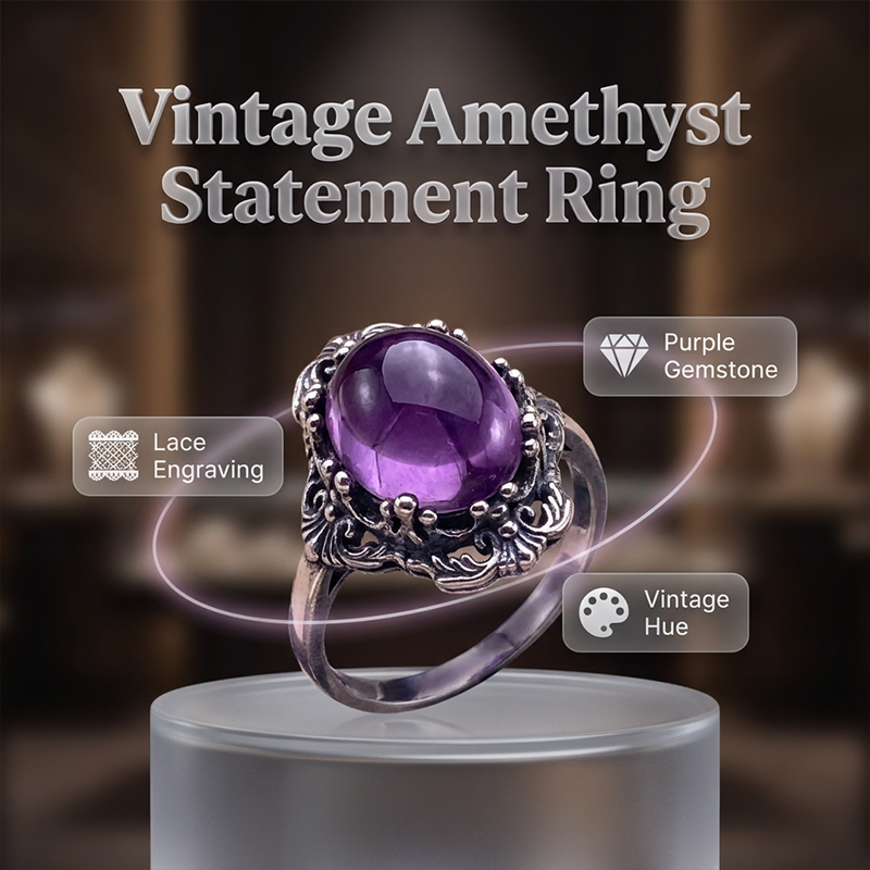 🔮Vintage Spitzen-Amethyst-Ring 💍 Feine Spitze Lila Amethyst Ring für Frauen Geschenk