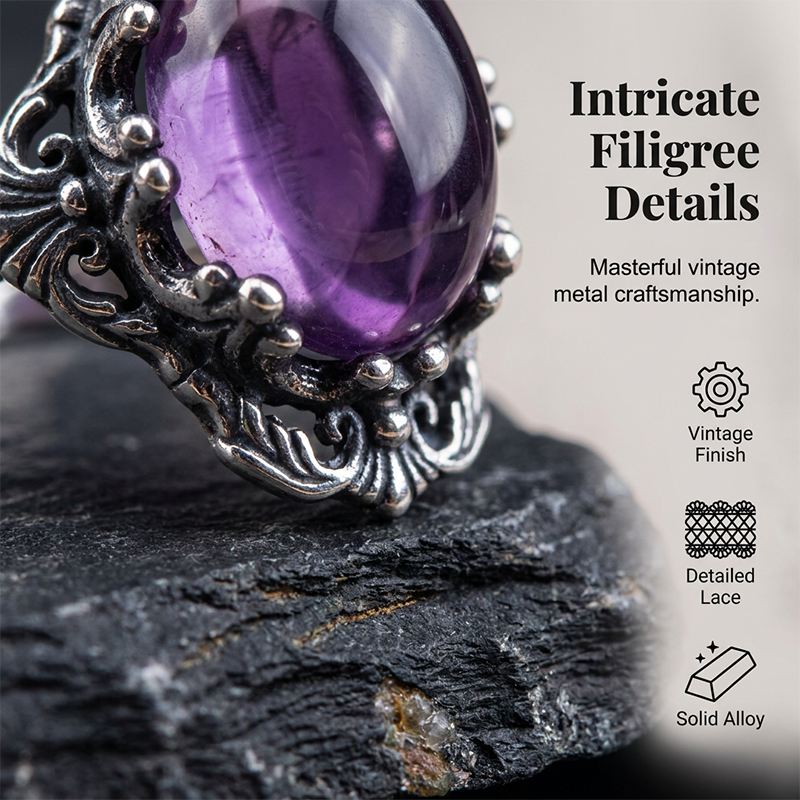 🔮Vintage Spitzen-Amethyst-Ring 💍 Feine Spitze Lila Amethyst Ring für Frauen Geschenk