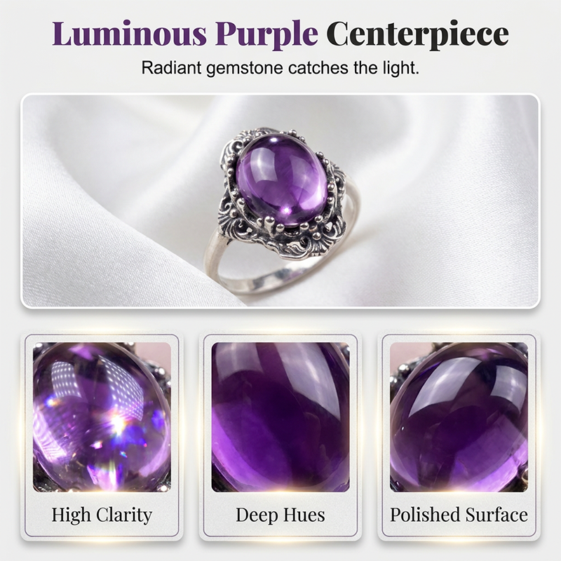 🔮Vintage Spitzen-Amethyst-Ring 💍 Feine Spitze Lila Amethyst Ring für Frauen Geschenk