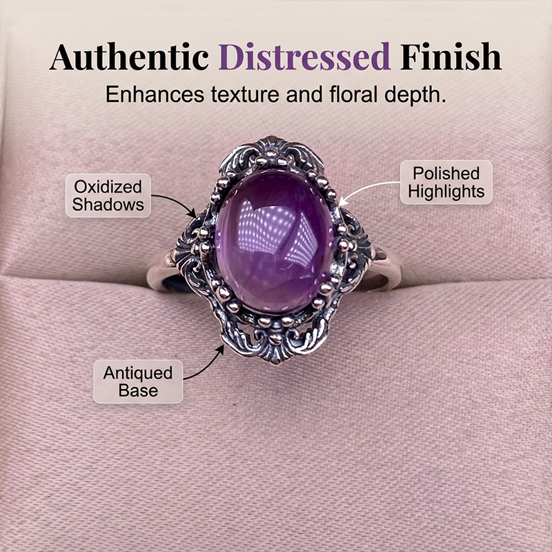 🔮Vintage Spitzen-Amethyst-Ring 💍 Feine Spitze Lila Amethyst Ring für Frauen Geschenk