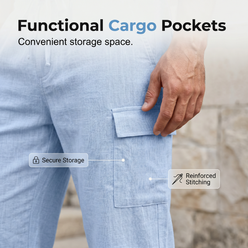 👕☀️Herren Sommer Leinen-Set – Lockeres Hemd & Cargo-Shorts Zweiteiliges Outfit