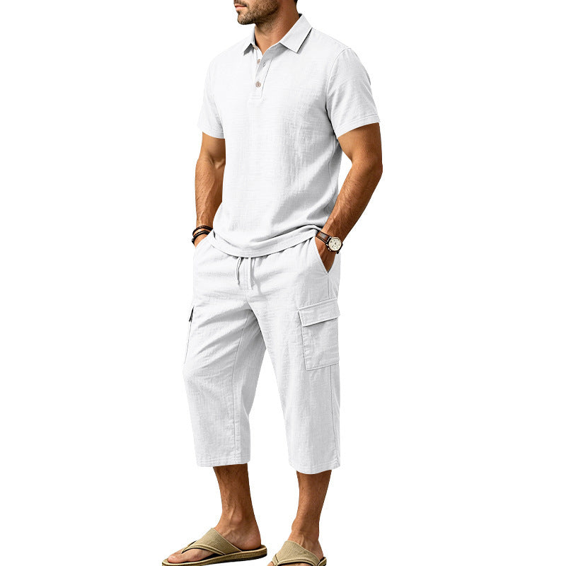 👕☀️Herren Sommer Leinen-Set – Lockeres Hemd & Cargo-Shorts Zweiteiliges Outfit