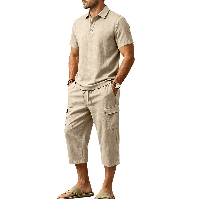 👕☀️Herren Sommer Leinen-Set – Lockeres Hemd & Cargo-Shorts Zweiteiliges Outfit