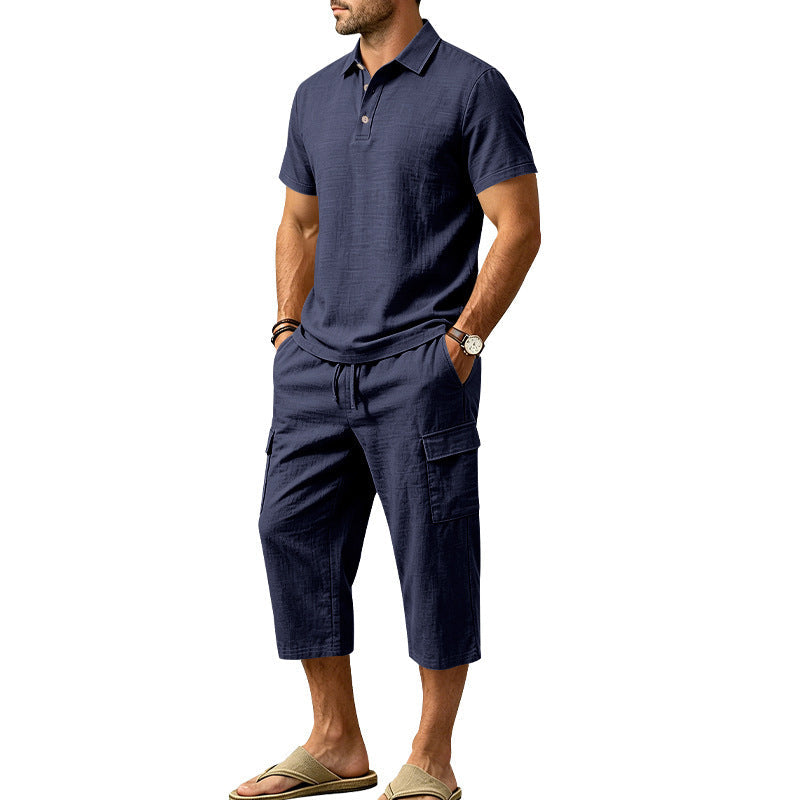 👕☀️Herren Sommer Leinen-Set – Lockeres Hemd & Cargo-Shorts Zweiteiliges Outfit