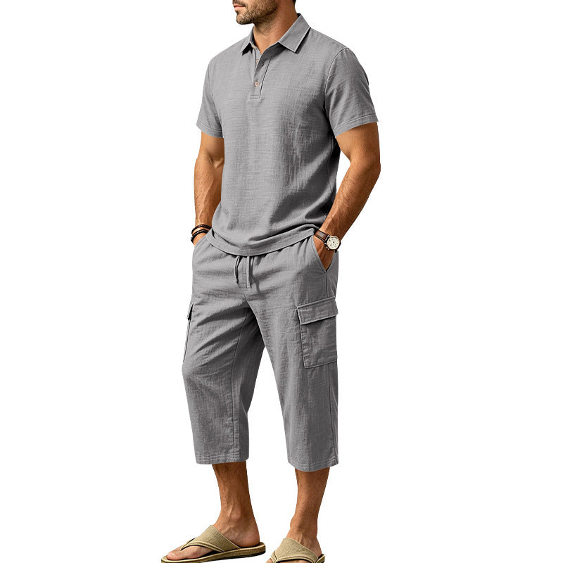 👕☀️Herren Sommer Leinen-Set – Lockeres Hemd & Cargo-Shorts Zweiteiliges Outfit