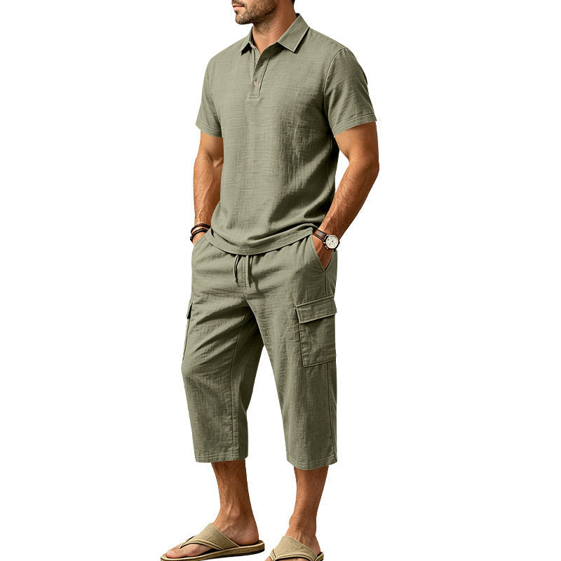 👕☀️Herren Sommer Leinen-Set – Lockeres Hemd & Cargo-Shorts Zweiteiliges Outfit