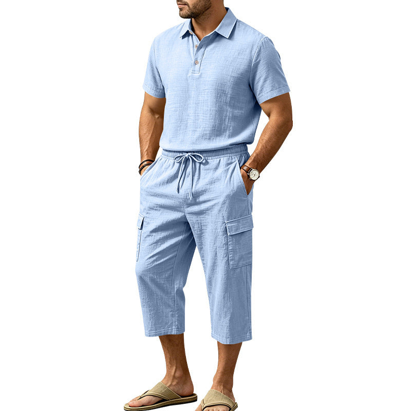 👕☀️Herren Sommer Leinen-Set – Lockeres Hemd & Cargo-Shorts Zweiteiliges Outfit
