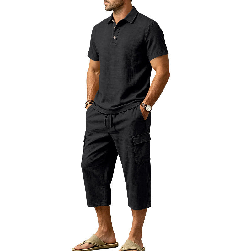 👕☀️Herren Sommer Leinen-Set – Lockeres Hemd & Cargo-Shorts Zweiteiliges Outfit