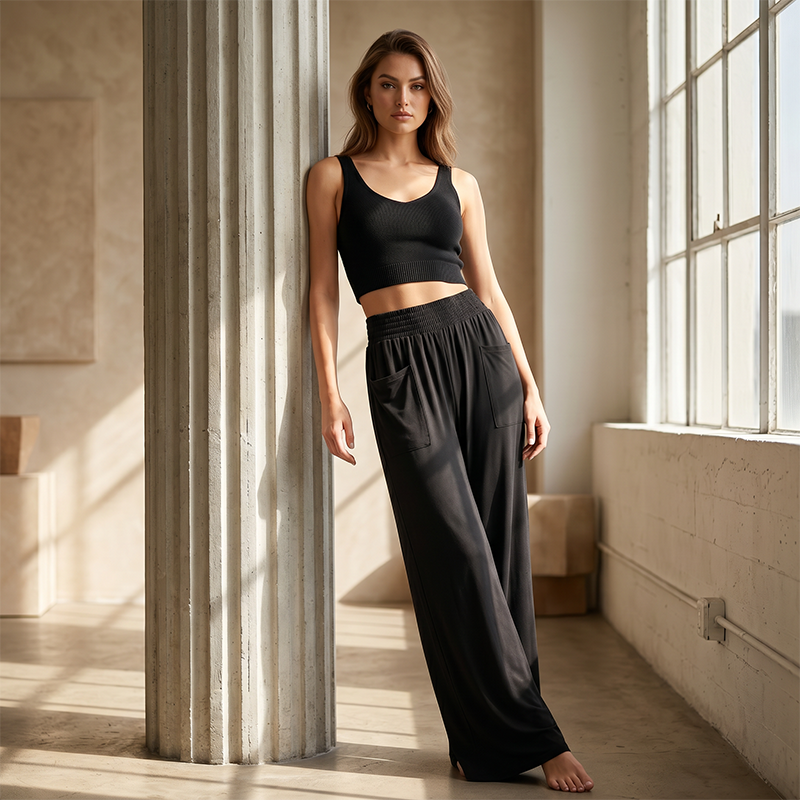 👖 Damen Freizeithose mit Elastischem Bund 🌿 Hohe Taille, Lockere Passform & Taschen