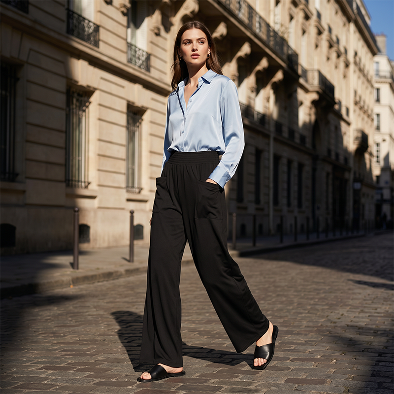 👖 Damen Freizeithose mit Elastischem Bund 🌿 Hohe Taille, Lockere Passform & Taschen