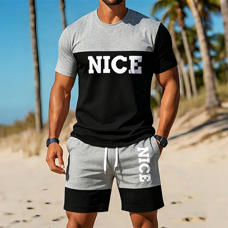 👕 Herren Sommer-Set mit T-Shirt und Shorts 🌿 Bequem, Lässig & Modernes Color-Block Design
