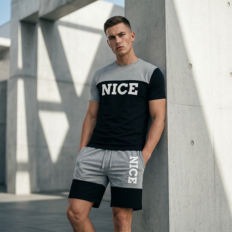 👕 Herren Sommer-Set mit T-Shirt und Shorts 🌿 Bequem, Lässig & Modernes Color-Block Design