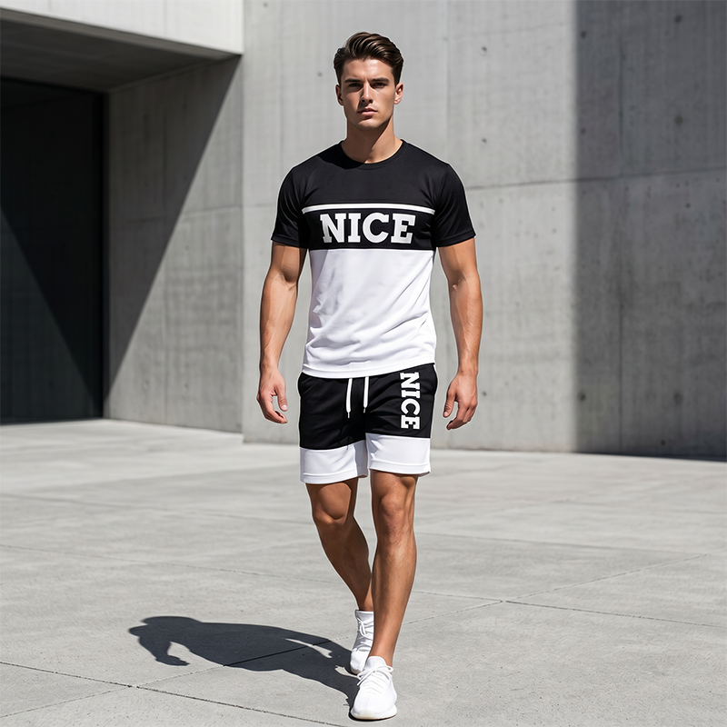 👕 Herren Sommer-Set mit T-Shirt und Shorts 🌿 Bequem, Lässig & Modernes Color-Block Design