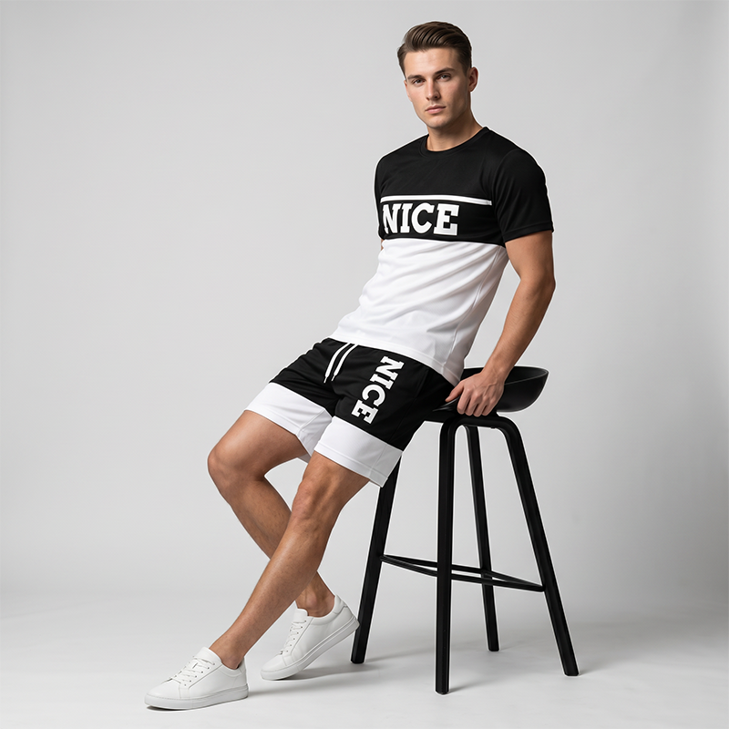 👕 Herren Sommer-Set mit T-Shirt und Shorts 🌿 Bequem, Lässig & Modernes Color-Block Design
