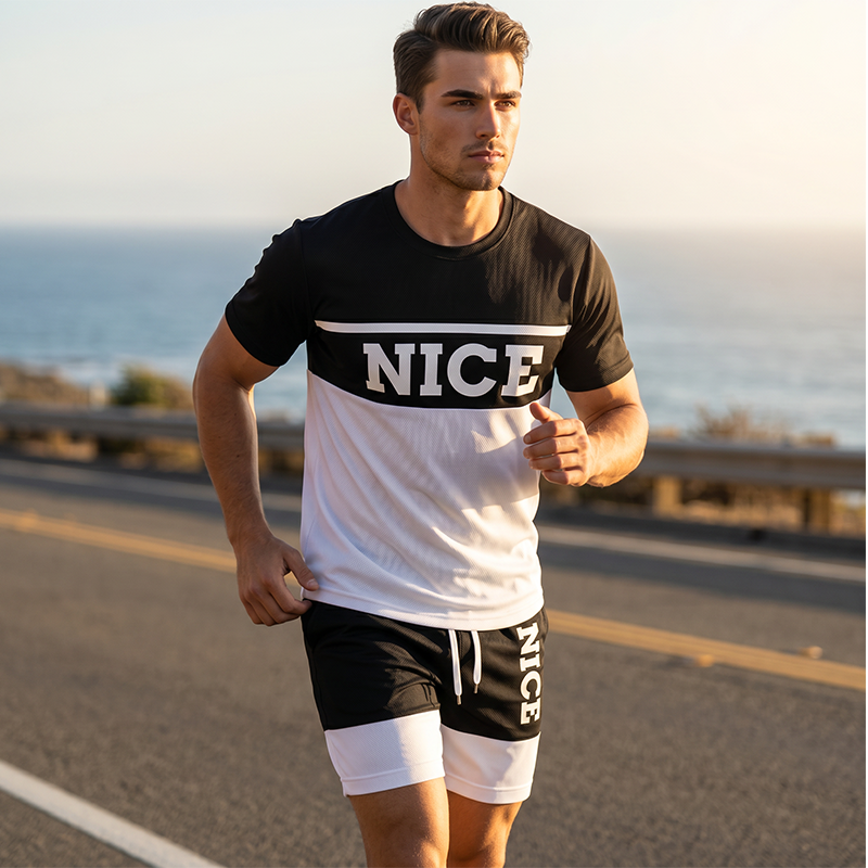 👕 Herren Sommer-Set mit T-Shirt und Shorts 🌿 Bequem, Lässig & Modernes Color-Block Design