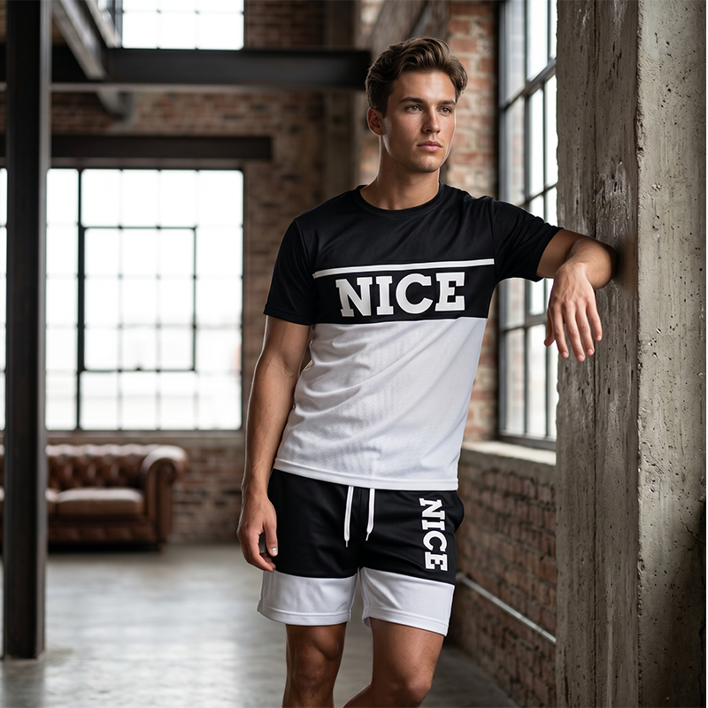 👕 Herren Sommer-Set mit T-Shirt und Shorts 🌿 Bequem, Lässig & Modernes Color-Block Design
