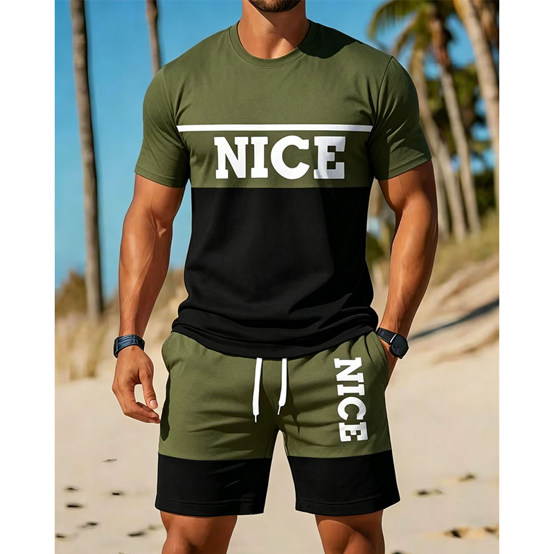 👕 Herren Sommer-Set mit T-Shirt und Shorts 🌿 Bequem, Lässig & Modernes Color-Block Design