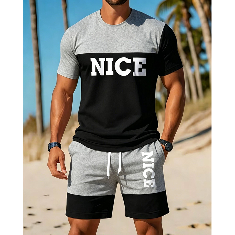 👕 Herren Sommer-Set mit T-Shirt und Shorts 🌿 Bequem, Lässig & Modernes Color-Block Design