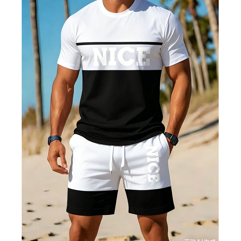 👕 Herren Sommer-Set mit T-Shirt und Shorts 🌿 Bequem, Lässig & Modernes Color-Block Design