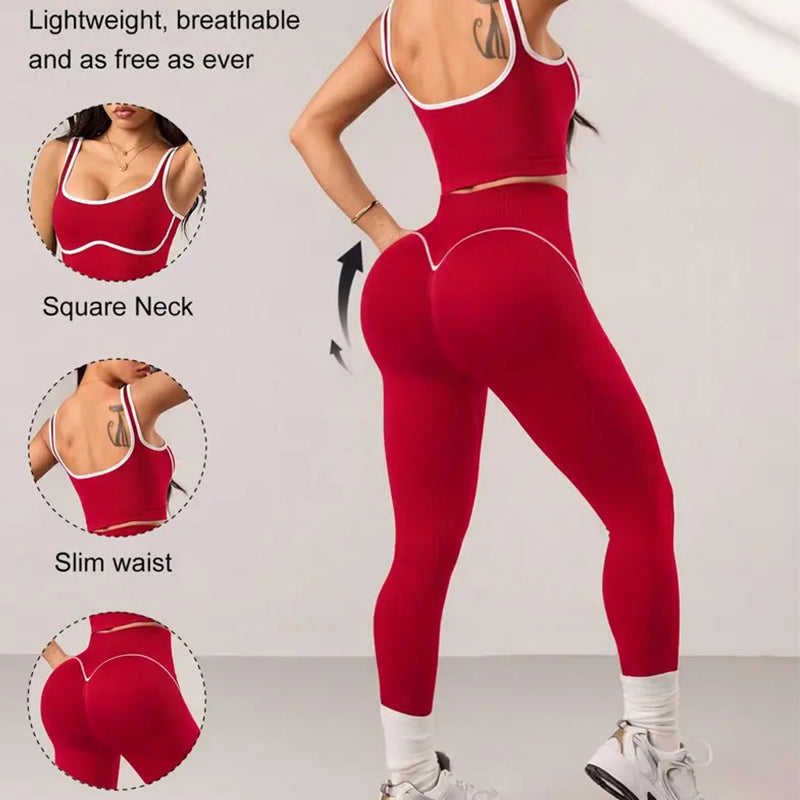 🔥 50% RABATT! 🧘‍♀️ Damen Yoga Set – Farbblock Sporttop & High Waist Leggings | Figurformend, Bequem & Für Jedes Workout ✨