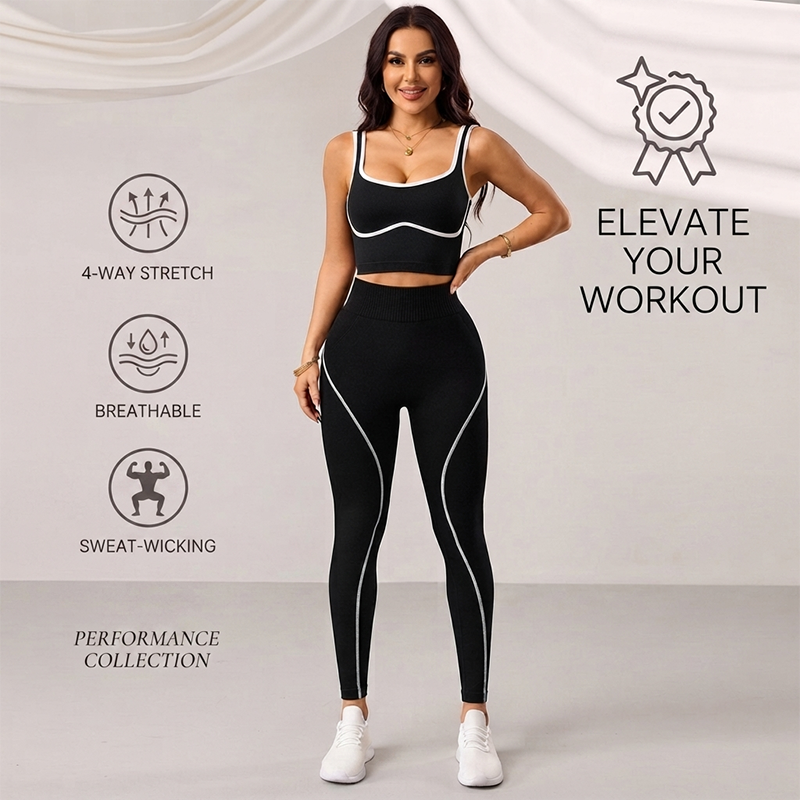 🔥 50% RABATT! 🧘‍♀️ Damen Yoga Set – Farbblock Sporttop & High Waist Leggings | Figurformend, Bequem & Für Jedes Workout ✨